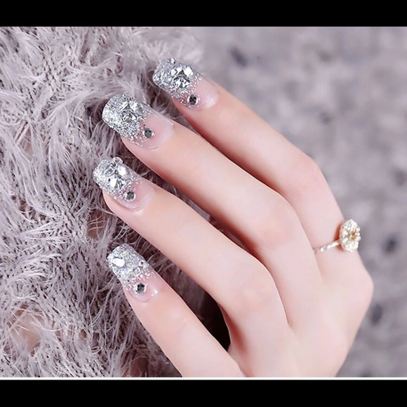 *SOLD*3/$30 Rhinestone Bling French Tip Fake Nails - Picture 4 of 7